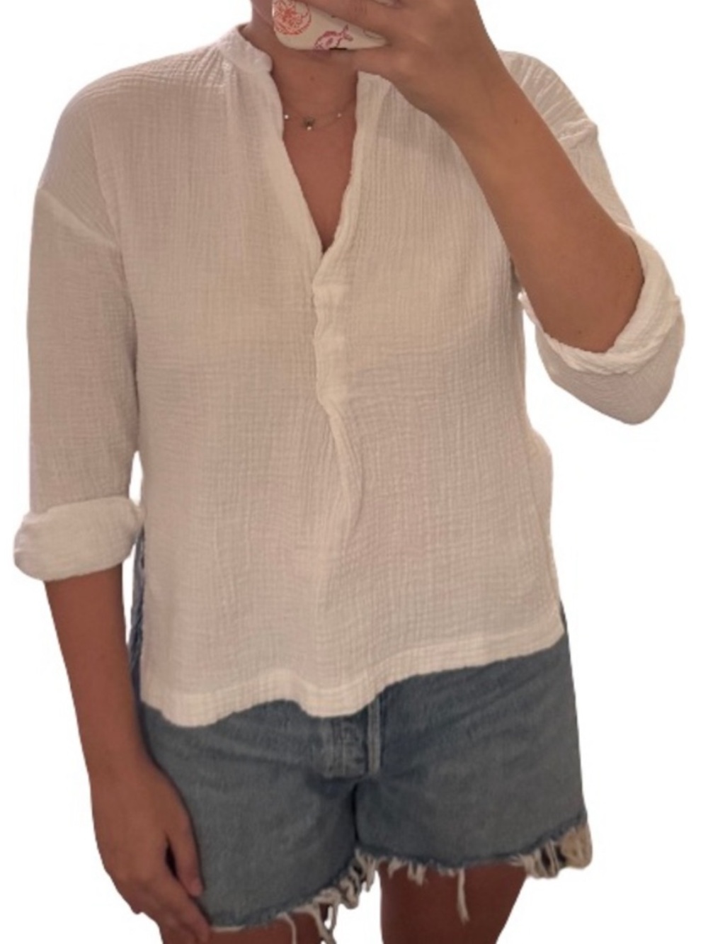 White Textured Women's Top - Lightweight Gauze Blouse